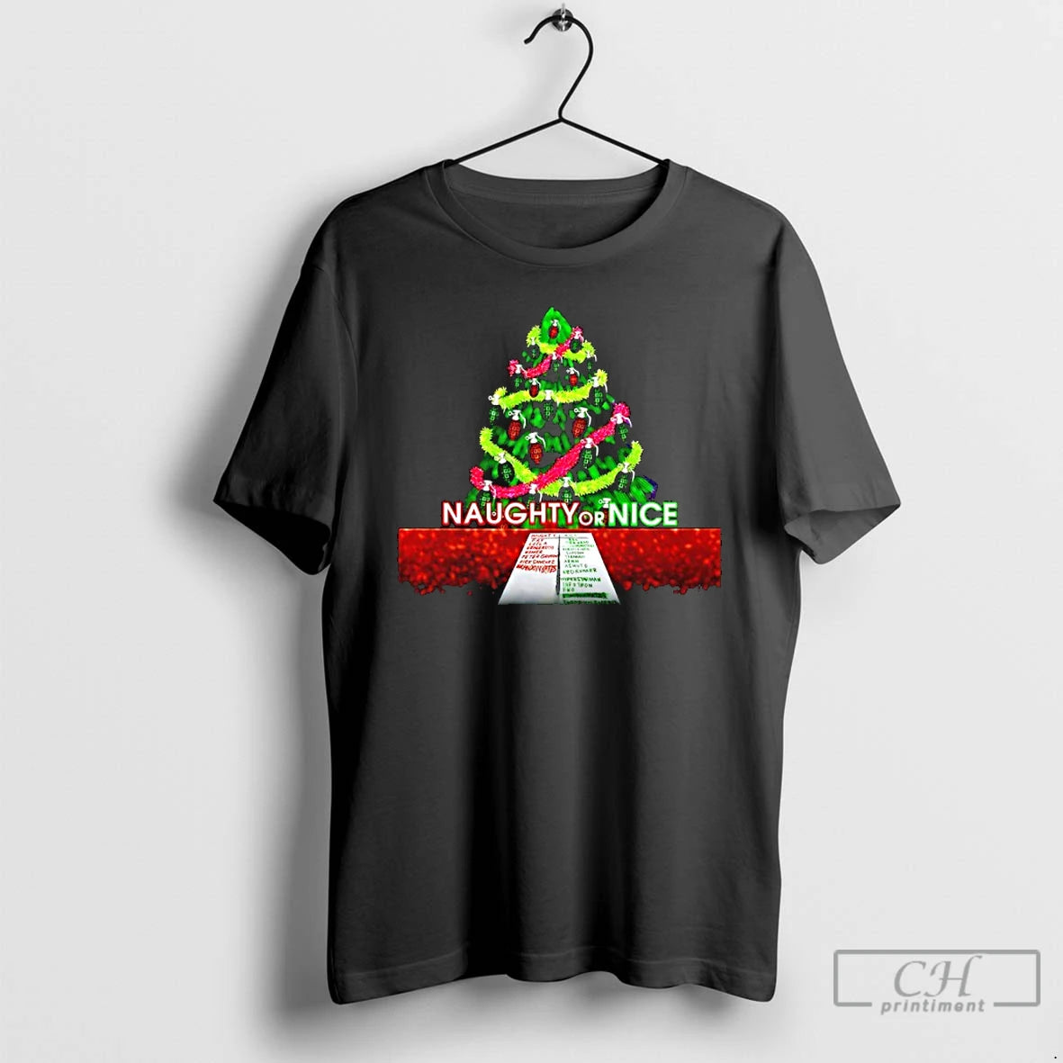 Classic Naughty Or Nice Christmas Tree Grenade Ornaments Graphic T-Shirts, Hoodie, Sweatshirt | AU01DripNestTees.com