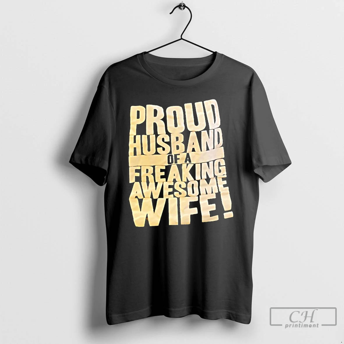 Classic Proud Husband Of A Freaking Awesome Wife Text T-Shirts, Hoodie, Sweatshirt | AU01DripNestTees.com