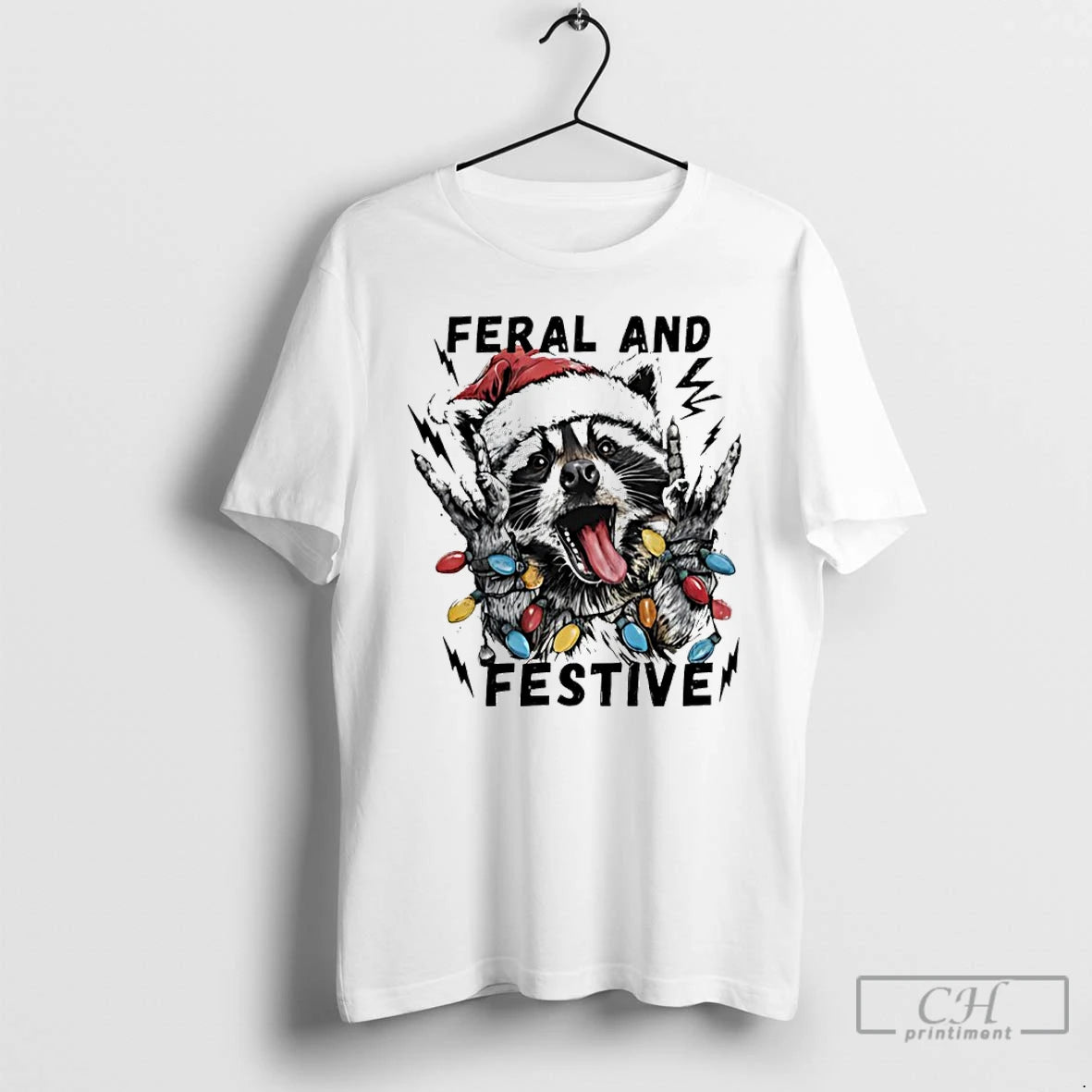 Classic Raccoon Santa Feral And Festive Christmas Light T-Shirts, Hoodie, Sweatshirt | AU01DripNestTees.com