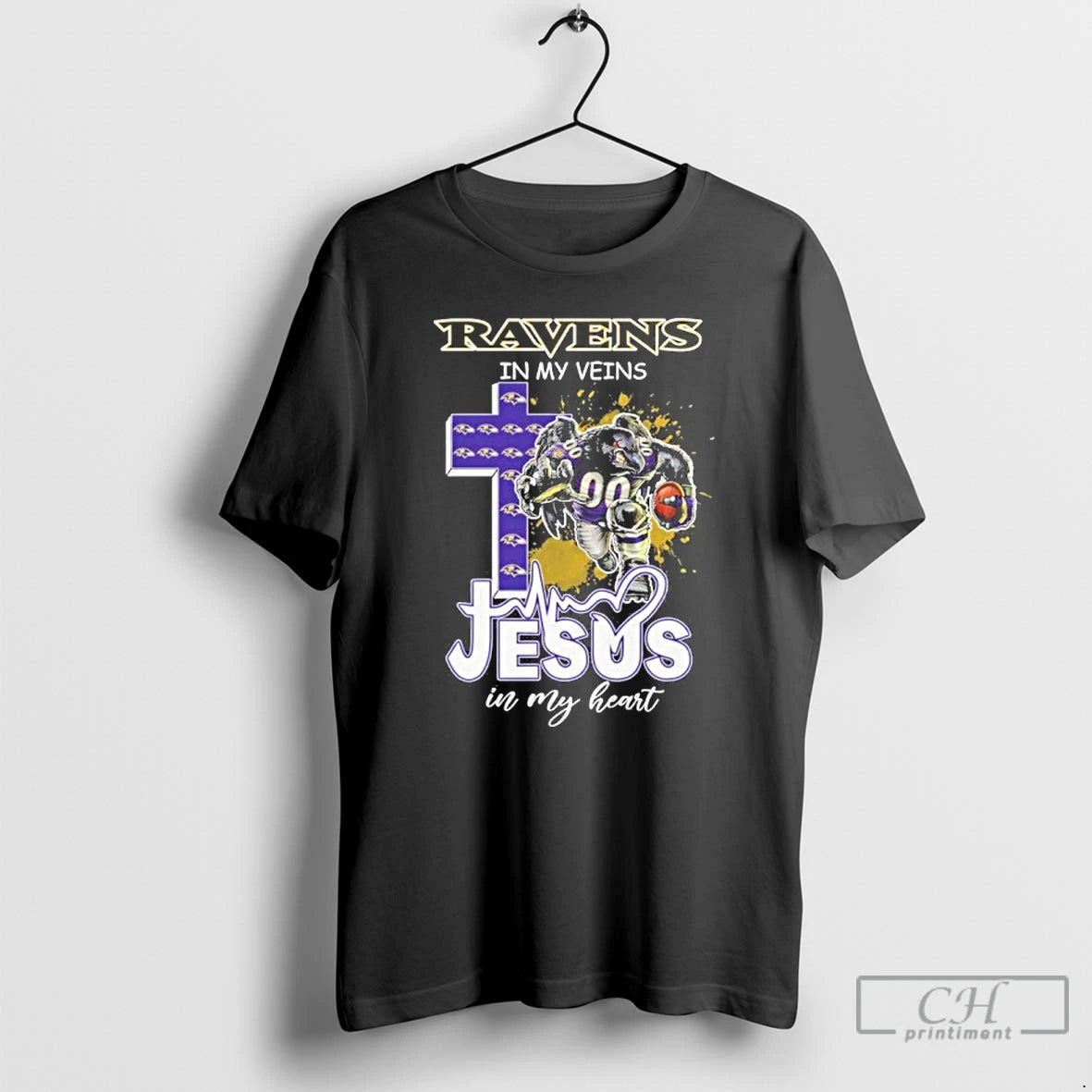 Classic Ravens In My Veins Jesus Mascot In My Heart Mascots T-Shirts, Hoodie, Sweatshirt | AU01DripNestTees.com