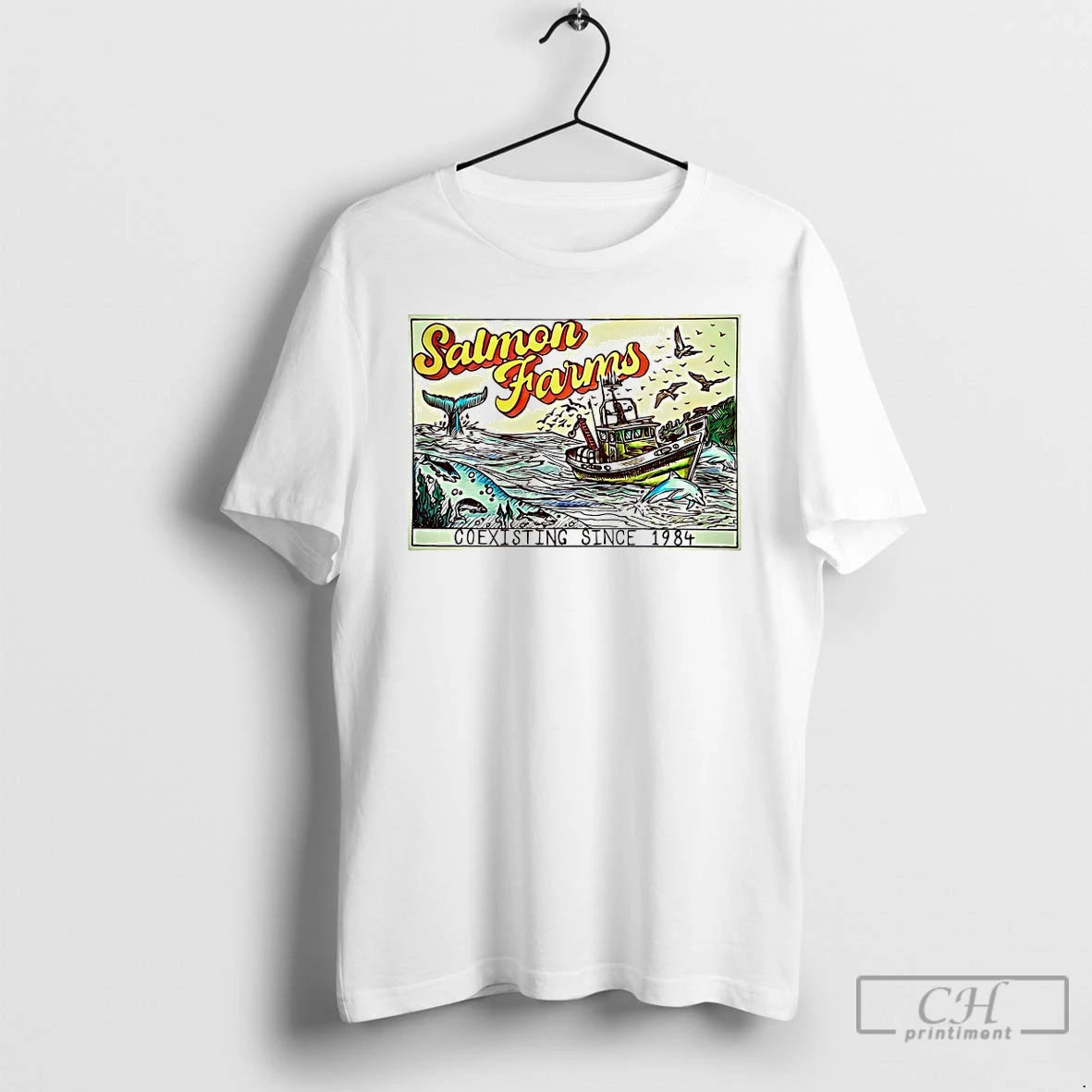 Classic Salmon Farms Coexisting Since 1984 T-Shirts, Hoodie, Sweatshirt | AU01DripNestTees.com