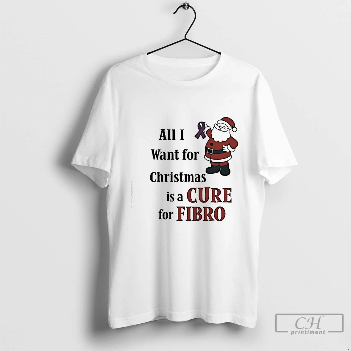 Classic Santa Awareness All I Want For Christmas Is A Cure For Fibro T Shirts Hoodie, Sweatshirt | AU01DripNestTees.com