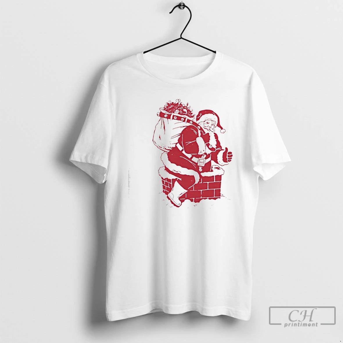Classic Santa Claus Climbs Into The House Through The Chimney Merry Christmas T Shirts Sweater Hoodie, Sweatshirt