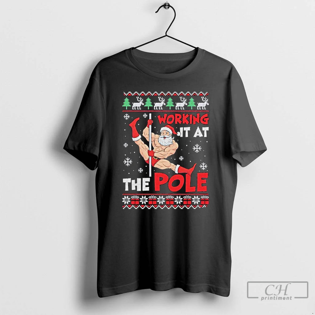 Classic Santa Working It At The Pole Dancing Ugly Christmas T-Shirts, Hoodie, Sweatshirt | AU01DripNestTees.com