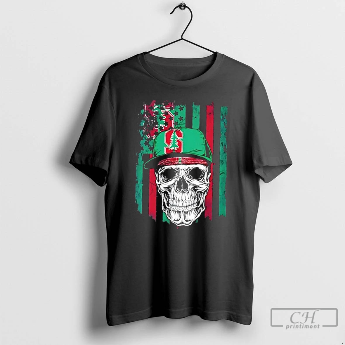 Classic Skull Wearing A Cap Stanford Cardinal Us Flag T-Shirts, Hoodie, Sweatshirt | AU01DripNestTees.com