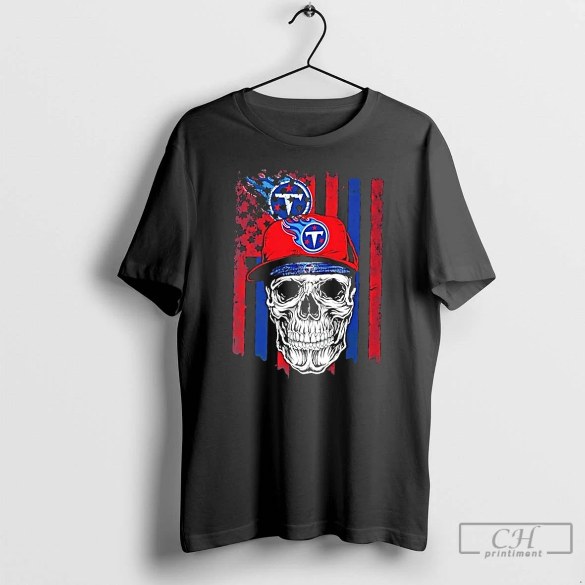 Classic Skull Wearing A Cap Tennessee Titans Us Flag T-Shirts, Hoodie, Sweatshirt | AU01DripNestTees.com