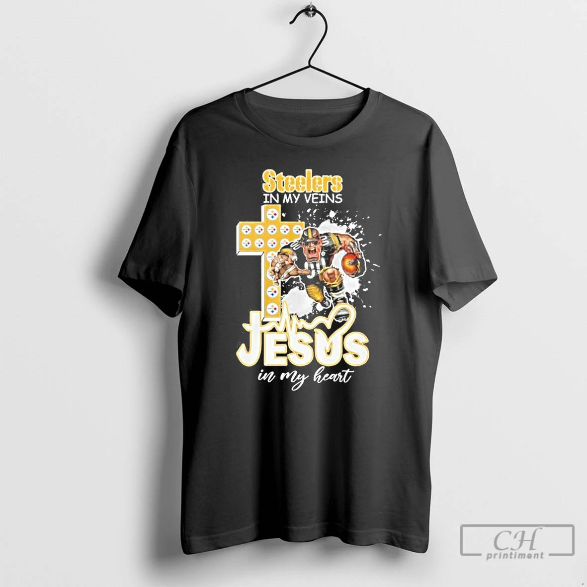 Classic Steelers In My Veins Jesus Mascot In My Heart Mascots T-Shirts, Hoodie, Sweatshirt | AU01DripNestTees.com