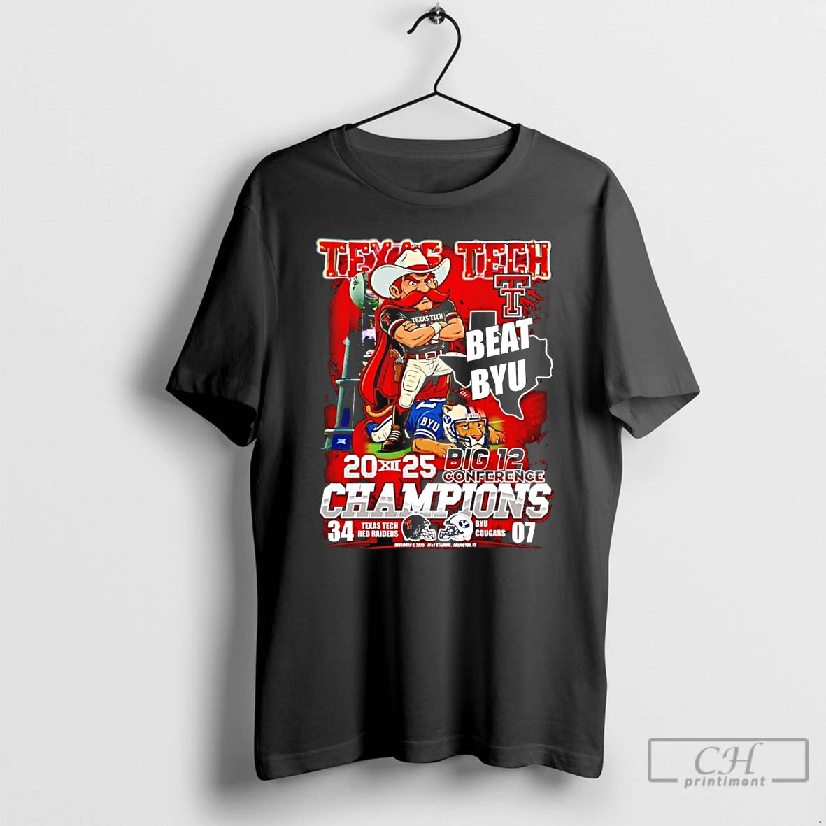 Classic Texas Tech Red Raiders Beat Byu 2025 Big 12 Champions Mascot T Shirts Sweater Hoodie, Sweatshirt