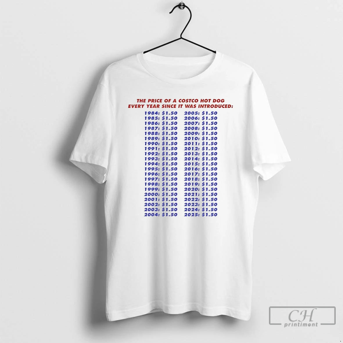 Classic The Price Of A Costco Hot Dog Every Year Since It Was Introduced T-Shirts, Hoodie, Sweatshirt | AU01DripNestTees.com