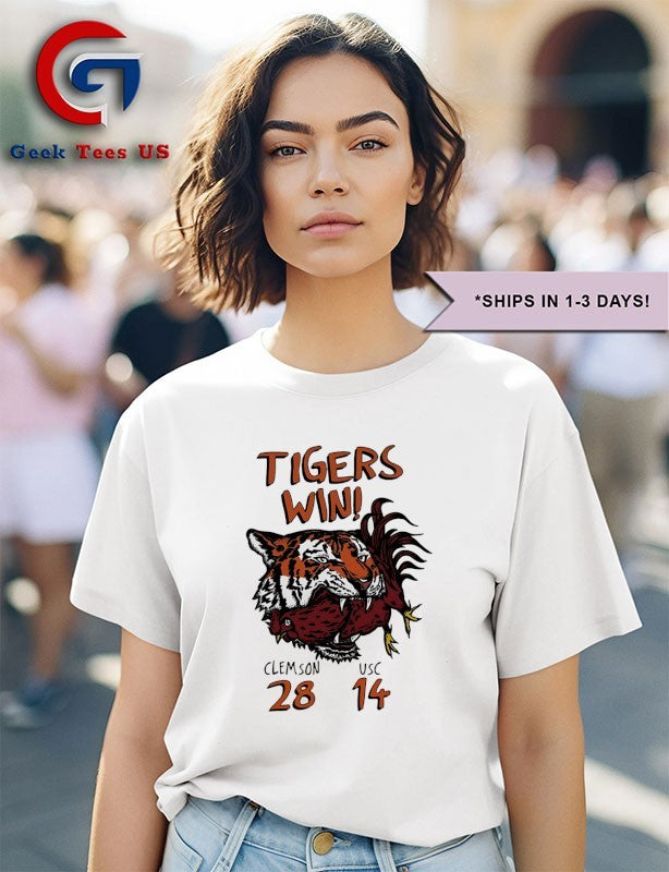 Clemson Tigers 28-14 South Carolina Gamecocks 2025 Tigers Win mascot shirt