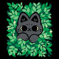 Cute Black Cat Peeking Through Gree