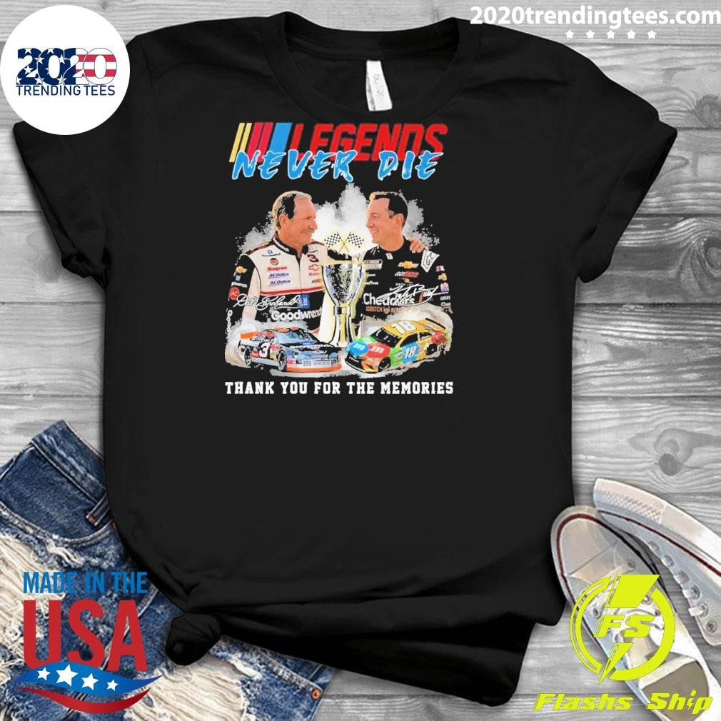 Dale Earnhardt and Kyle Busch Legends Never Die Thank You For The Memories Nascar Signatures Shirt