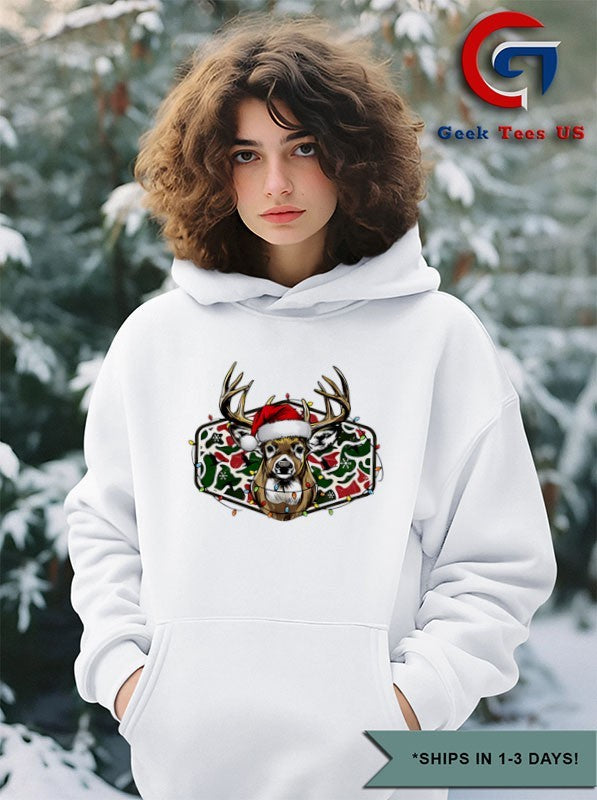 Deer Head Hunting Camo Christmas Merry and Bright Holiday shirt
