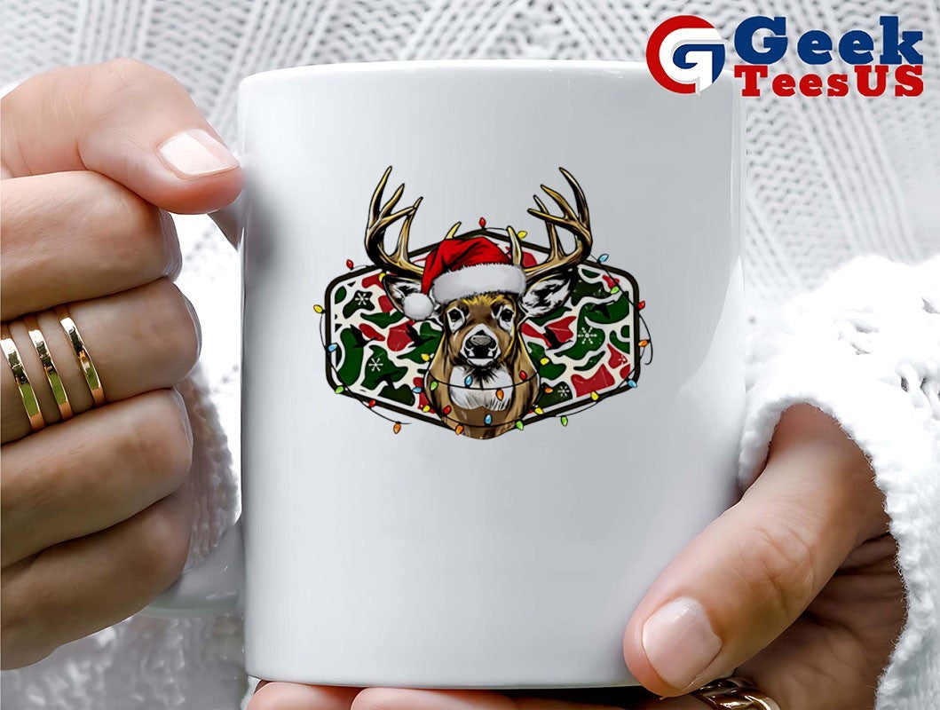 Deer Head Hunting Camo Christmas Merry and Bright Holiday shirt