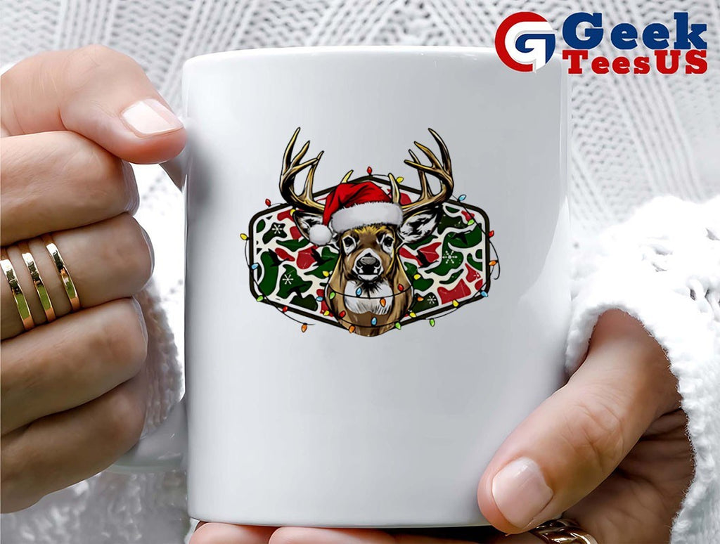 Deer Head Hunting Camo Christmas Merry and Bright Holiday shirt