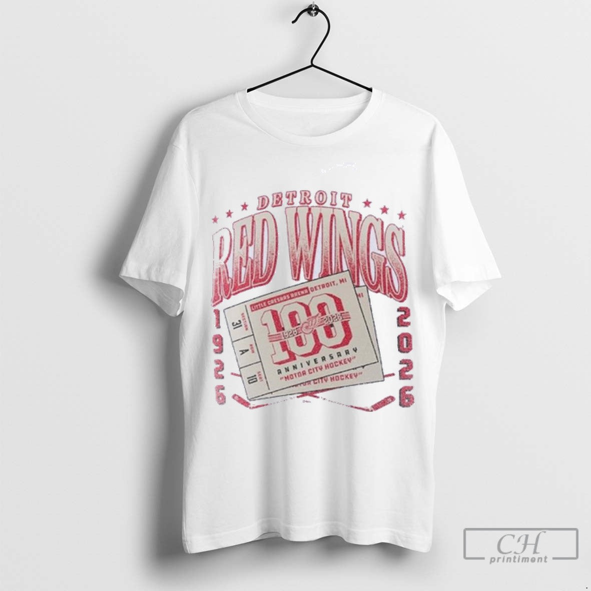 Detroit Red Wings 100 Centennial 1926 2026 Logo T Shirt Jpg