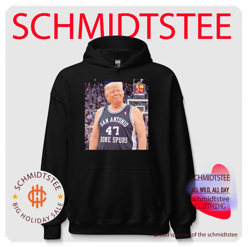 Donald Trump wearing San Antonio Spurs jersey Bone Spurs shirt