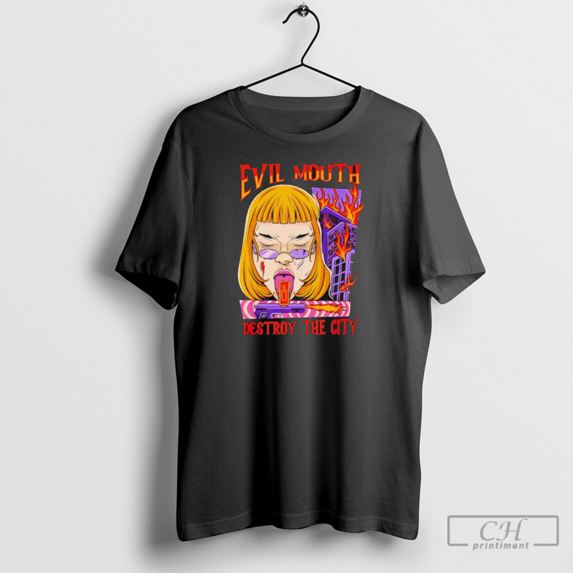 Evil Mouth Destroy City Cool Pop Culture Graphic