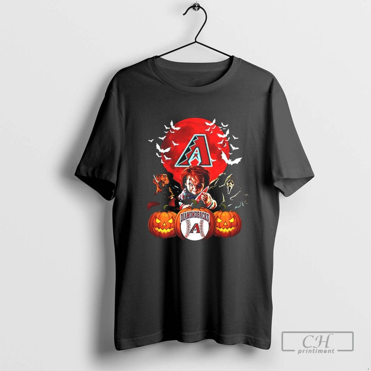 Freddy Krueger Chucky And Ghostface Moon Arizona Diamondbacks Mlb Halloween 2025 V Neck