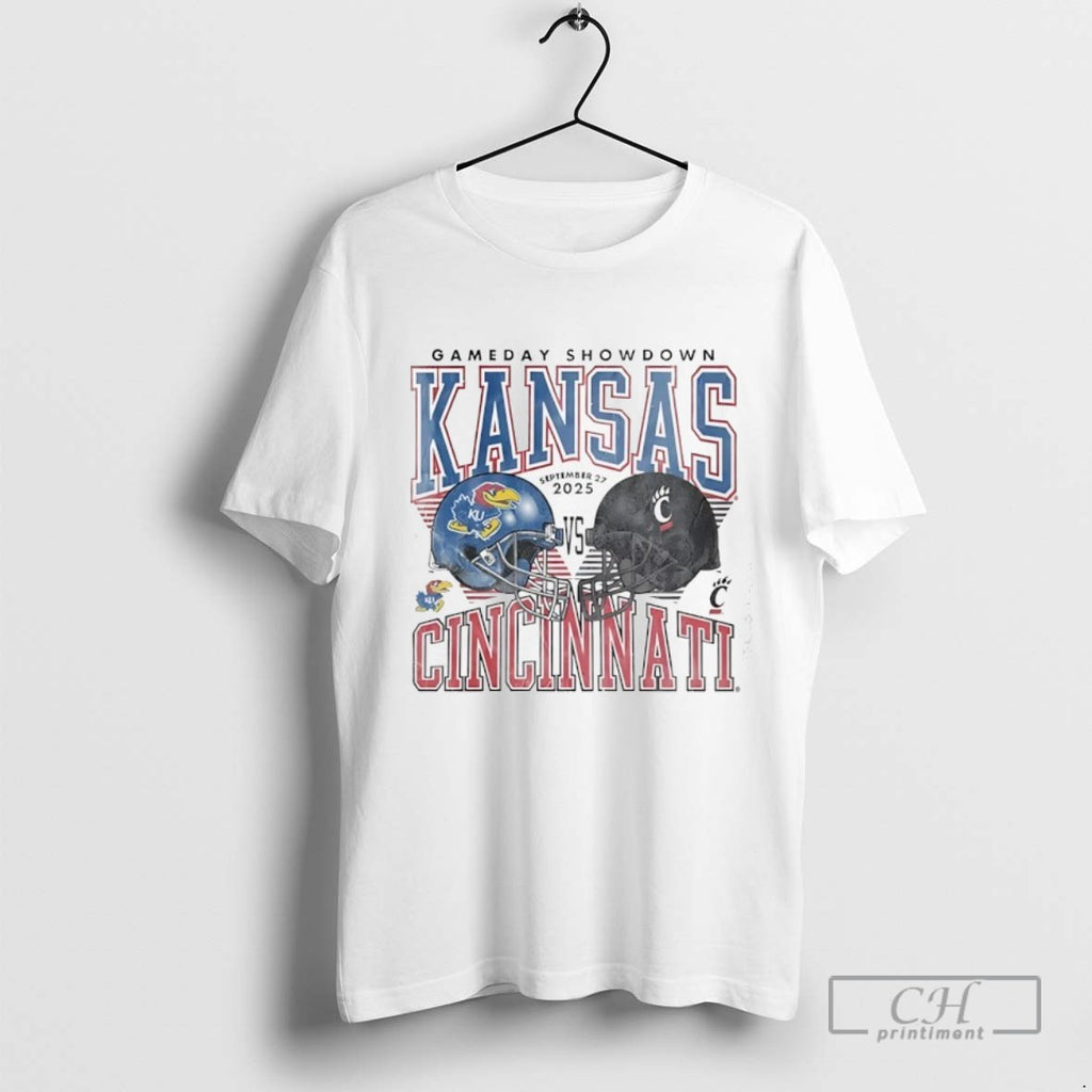 Gameday Showdown Kansas Jayhawks Vs Cincinnati Bearcats Football Helmet 2025