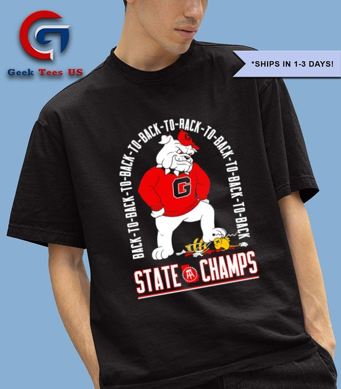 Georgia Bulldogs back-to-back-to-back State Champs mascot shirt