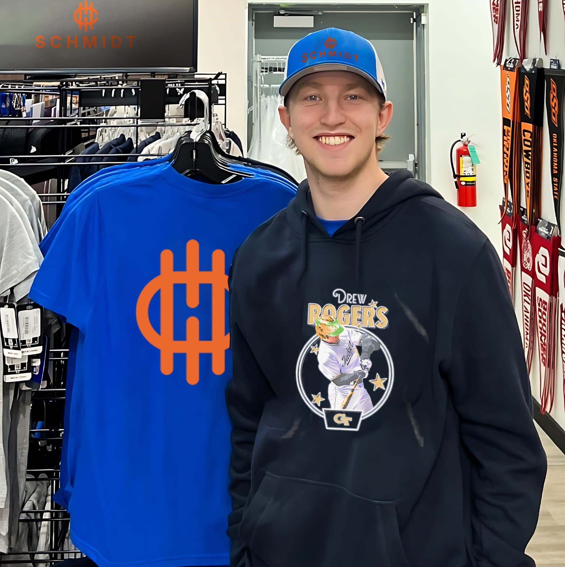 Georgia Tech Drew Rogers swinging pose shirt
