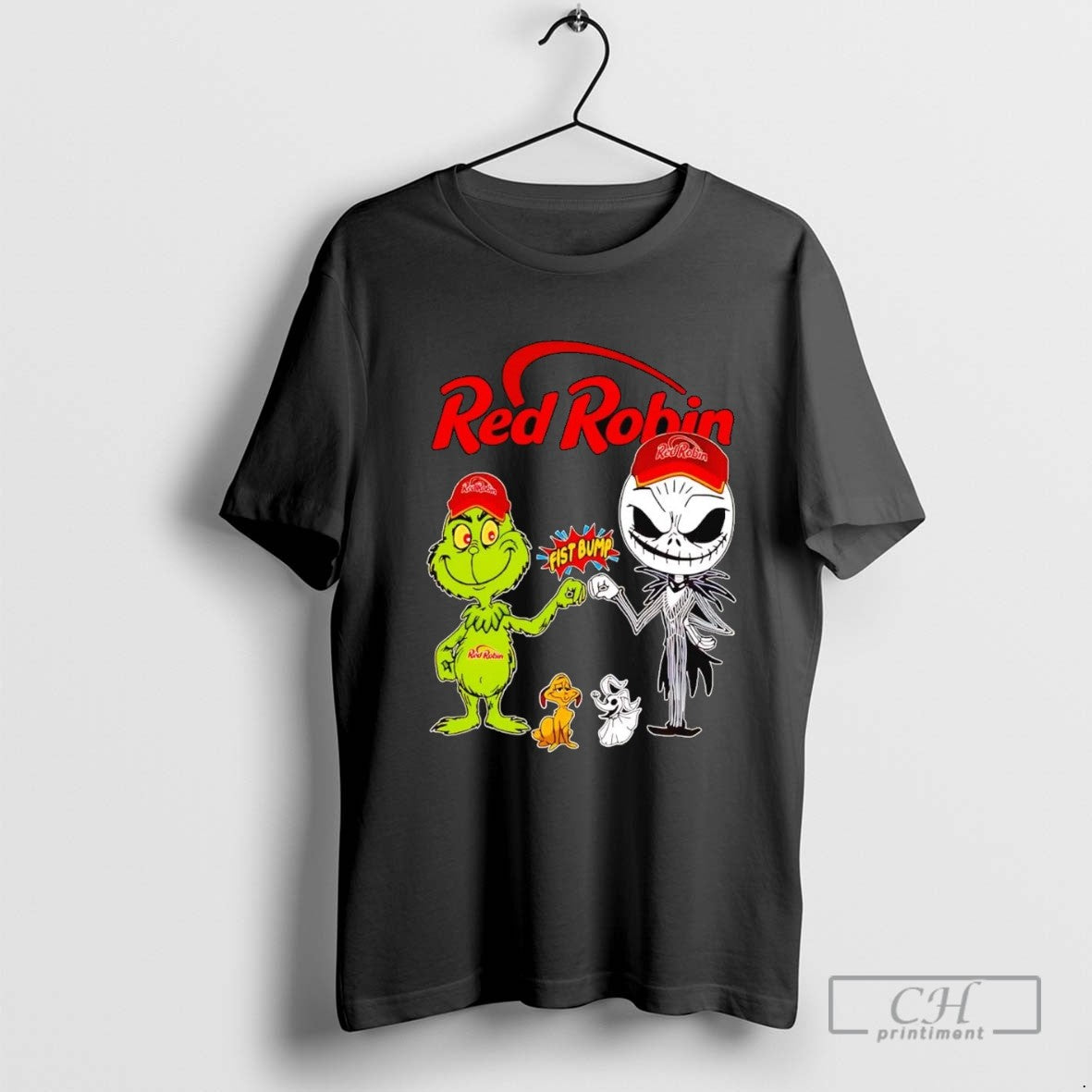 Grinch And Jack Skellington Fist Bump Red Robin Halloween