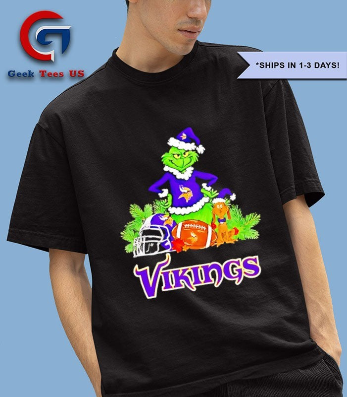 Grinch and Max Dog Minnesota Vikings Football Merry Christmas shirt