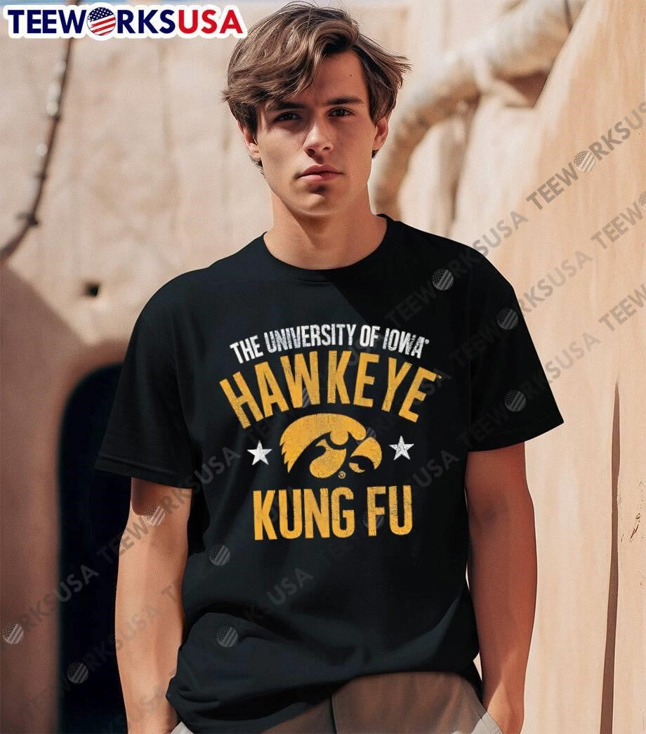 Hawkeye Kung Fu The University of Iowa Logo Stars Black shirt