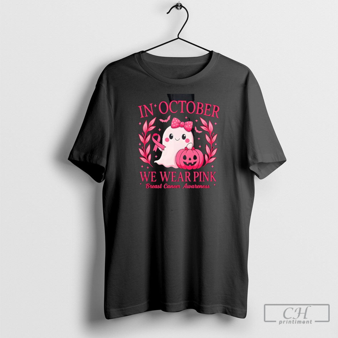 In October We Wear Pink Breast Cancer Awareness Cute Ghost
