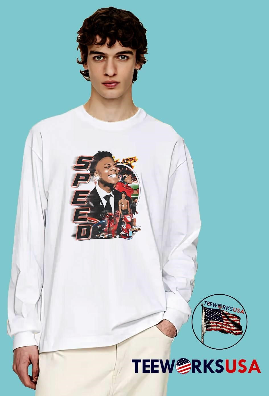 Ishowspeed Smiling in Suit Collage Graphic shirt