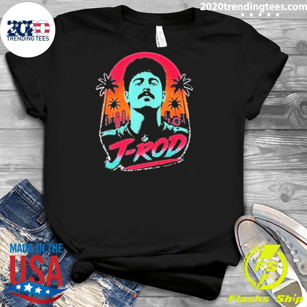 J Rod Retro Sunset Vibes With Nfl And Palm Trees Shirt