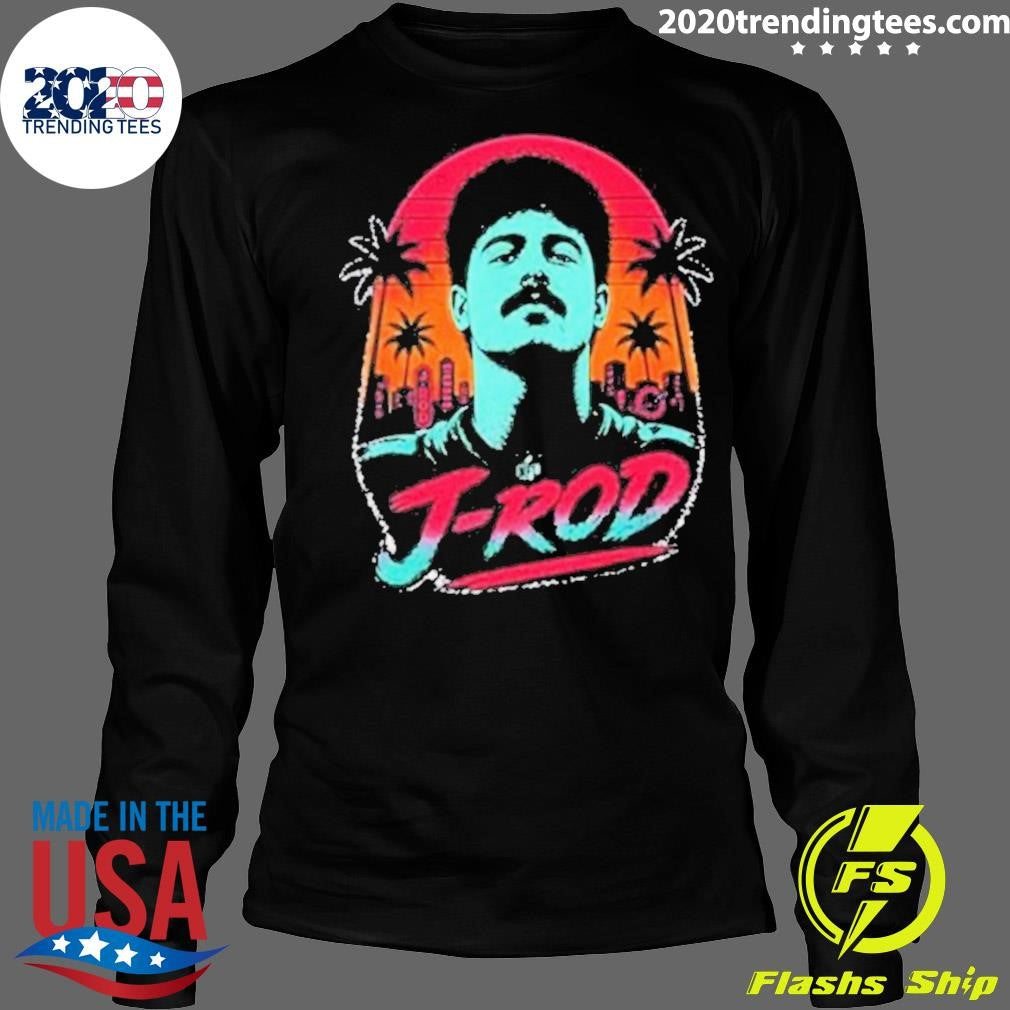 J Rod Retro Sunset Vibes With Nfl And Palm Trees Shirt