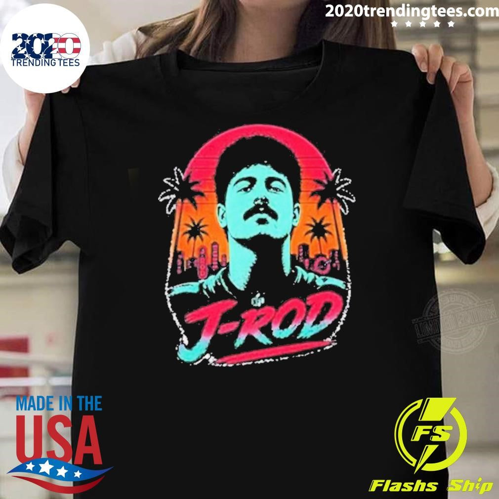 J Rod Retro Sunset Vibes With Nfl And Palm Trees Shirt
