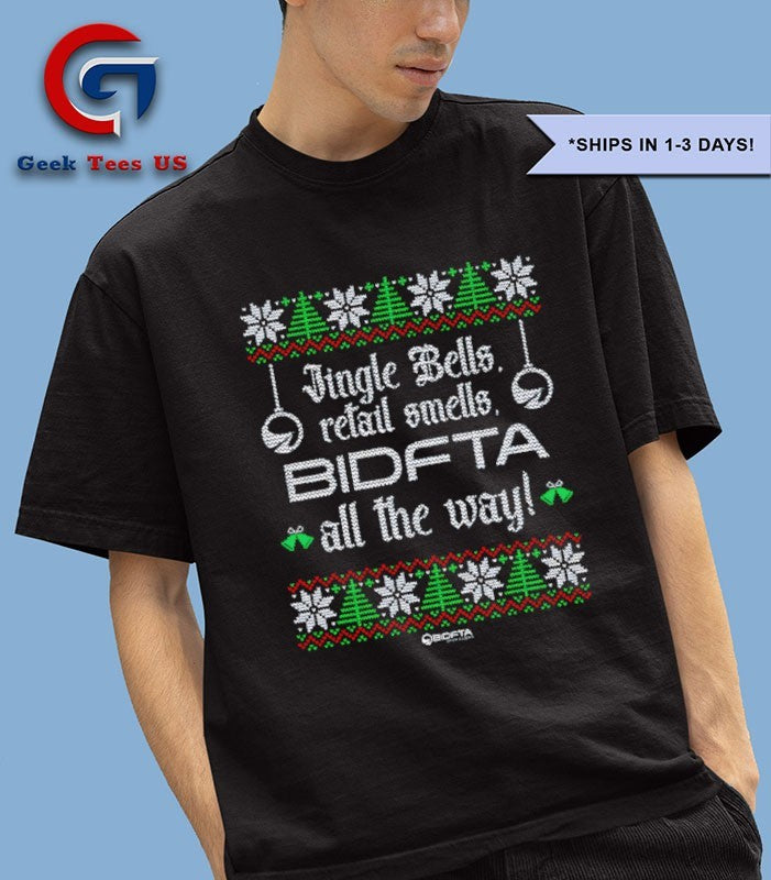 Jingle Bells retall smells BidFTA all the way ugly Christmas shirt