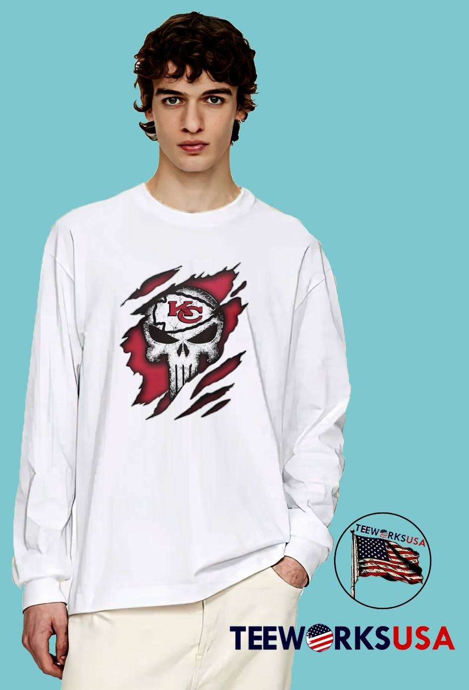 KC Skull Torn Fabric Kansas City Chiefs T-Shirt
