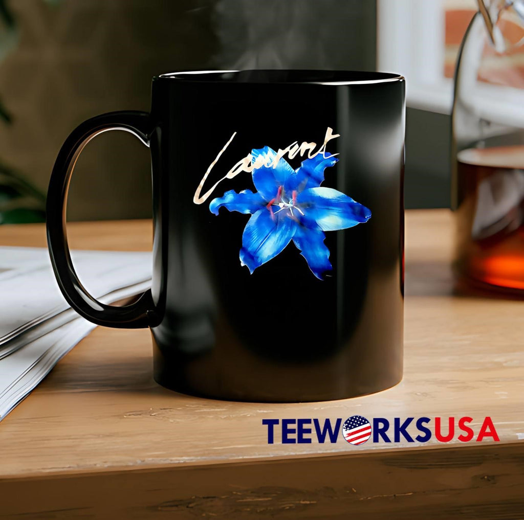 Laurent Blue Lily Flower Black shirt