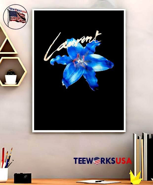 Laurent Blue Lily Flower Black shirt