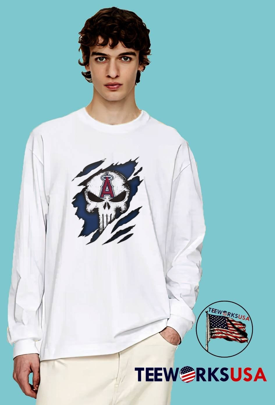 Los Angeles Angels Skull Ripped Metal Style T-Shirt