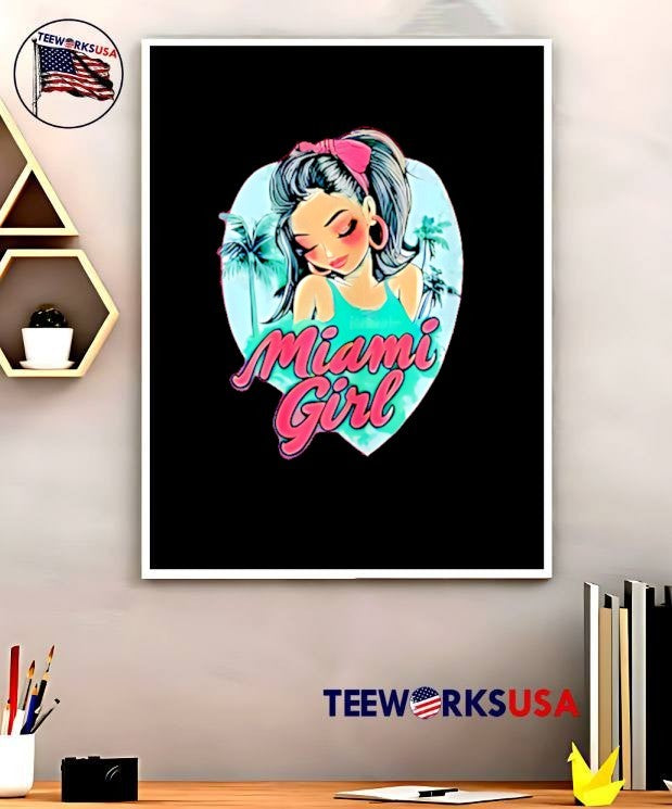 Miami Girl Tropical Aesthetic Illustration Pink T-Shirt