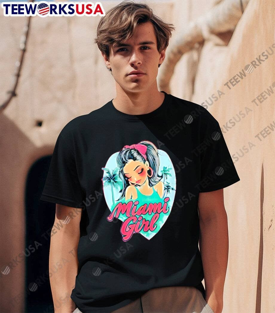 Miami Girl Tropical Aesthetic Illustration Pink T-Shirt