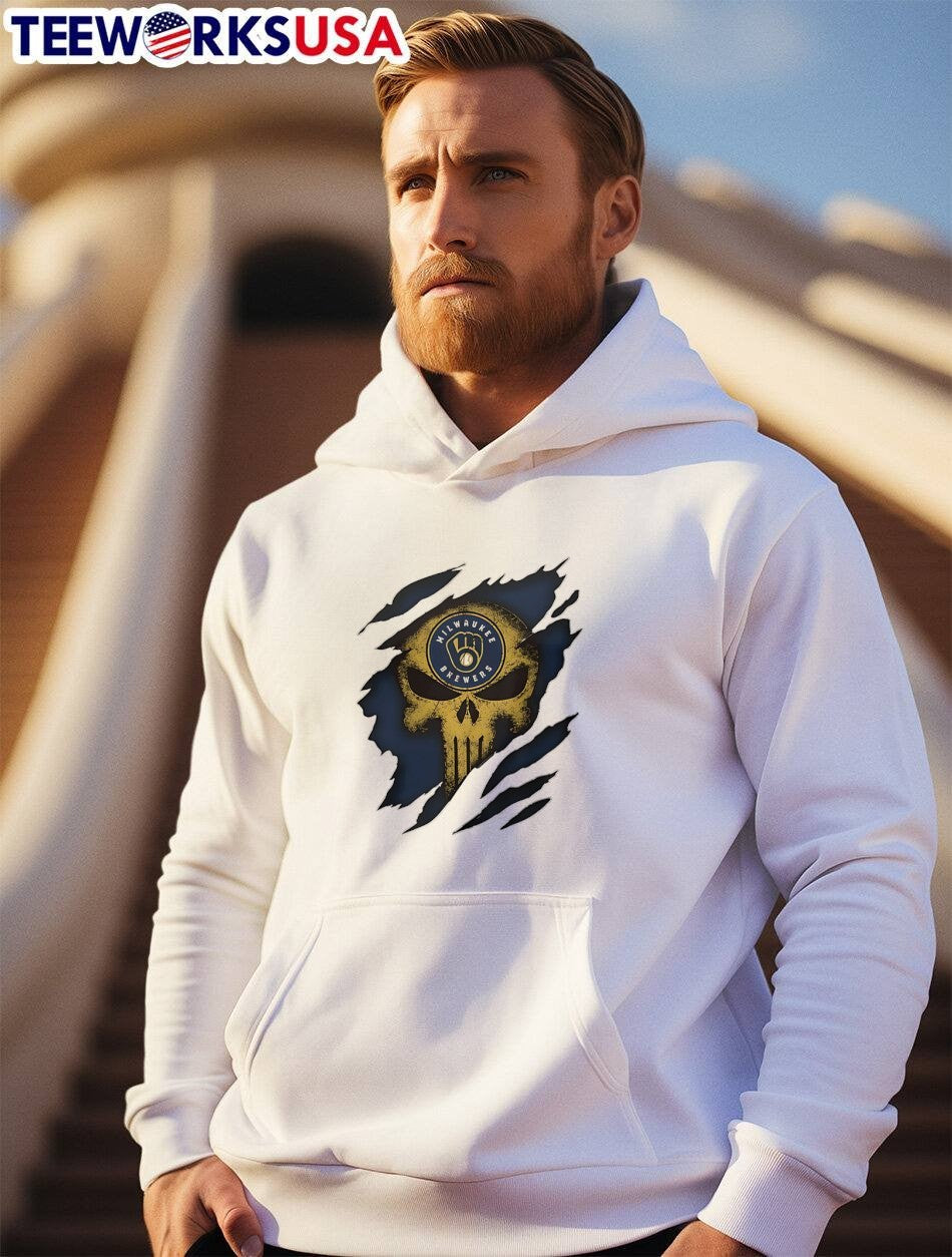 Milwaukee Brewers Skull Ripped T-Shirt