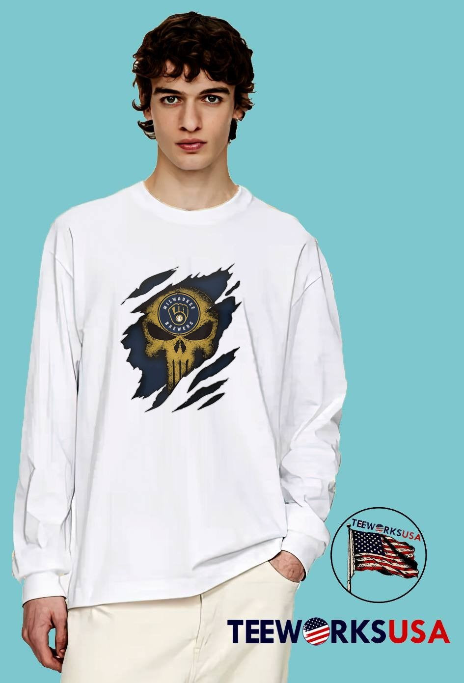 Milwaukee Brewers Skull Ripped T-Shirt