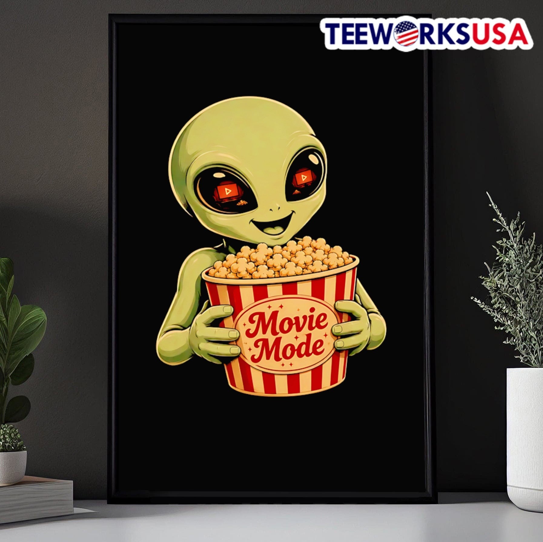 Movie Mode Alien With Popcorn Shirt