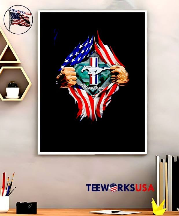 Mustang American Flag Rips Open Chest Superman Logo T-Shirt