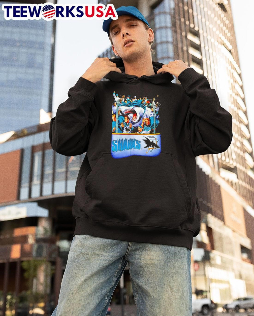 NHL San Jose Sharks Fans Cheering for Giant Hockey Shark Shirt