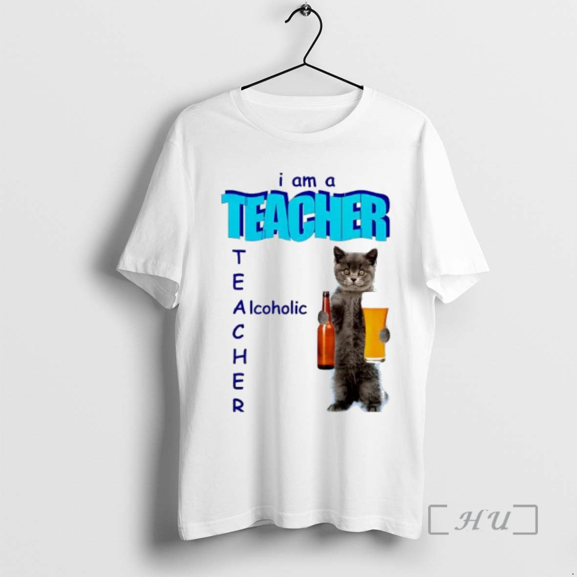 New I Am A Teacher Alcoholic Cat And Beer Graphic T-Shirts, Hoodie, Sweatshirt | AU01DripNestTees.com