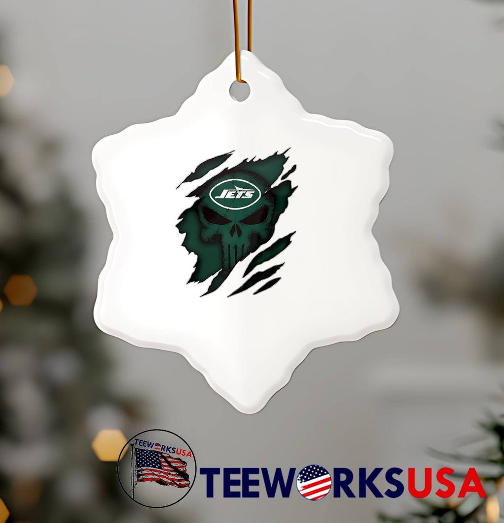 New York Jets Skull Ripped Metal Effect Team Logo T-Shirt
