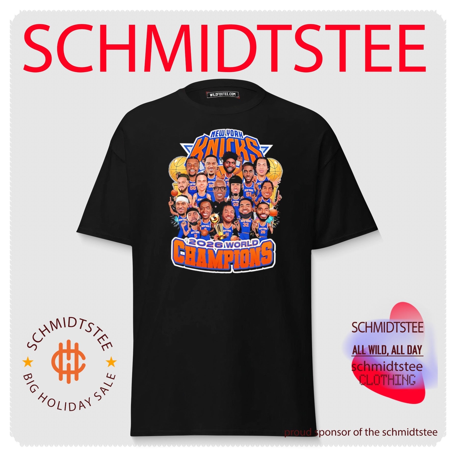 New York Knicks 2026 World Champions team collage caricature graphic shirt