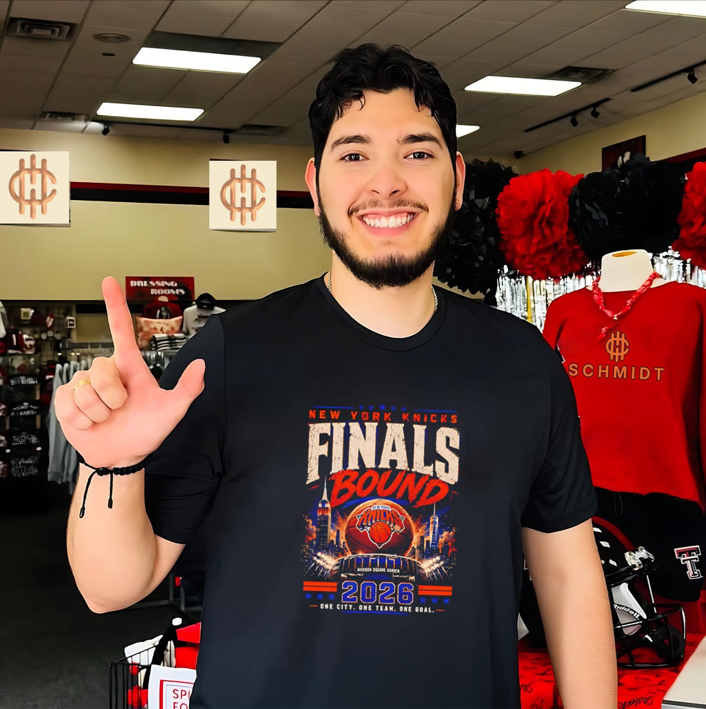 New York Knicks Finals Bound 2026 Madison Square Garden background shirt